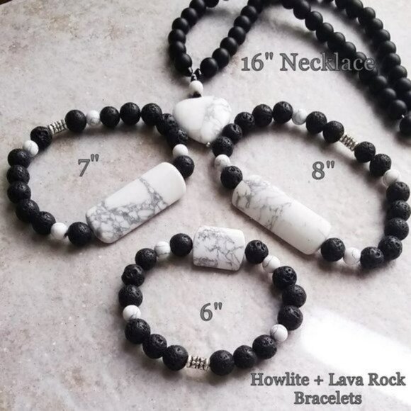 Handmade Howlite Bar + Lava Rocks 7" Bracelet - Aromatherapy - Trendy + Chic! - Picture 8 of 8